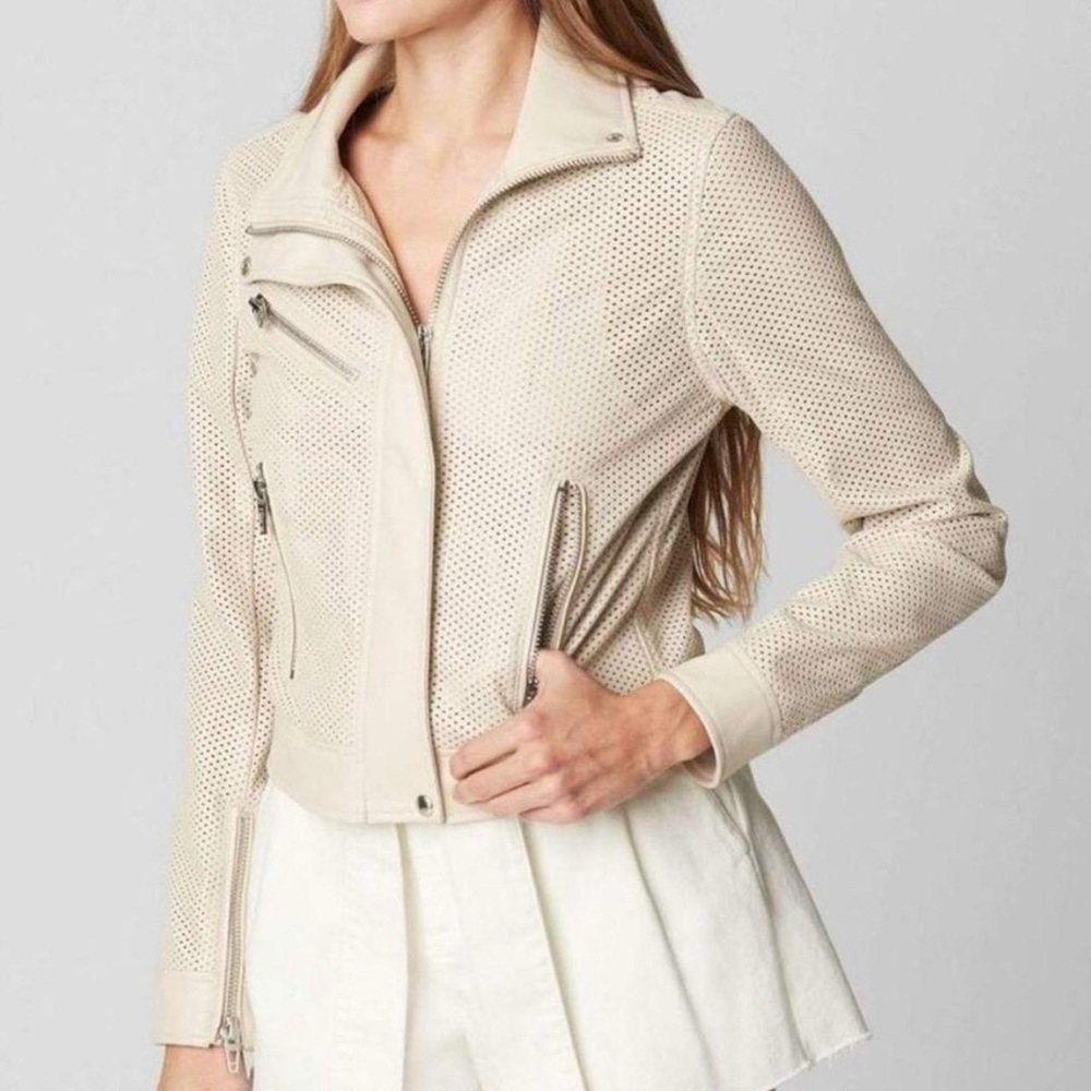 BLANK NYC Perforated Moto Cream Faux Leather Jacket